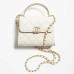 Chanel CLUTCH WITH CHAIN Grained Shiny Calfskin &amp; Gold-Tone Metal White #A22128
