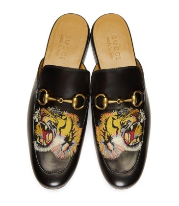 Gucci men's loafers leather horse title buckle tiger applique #9120224